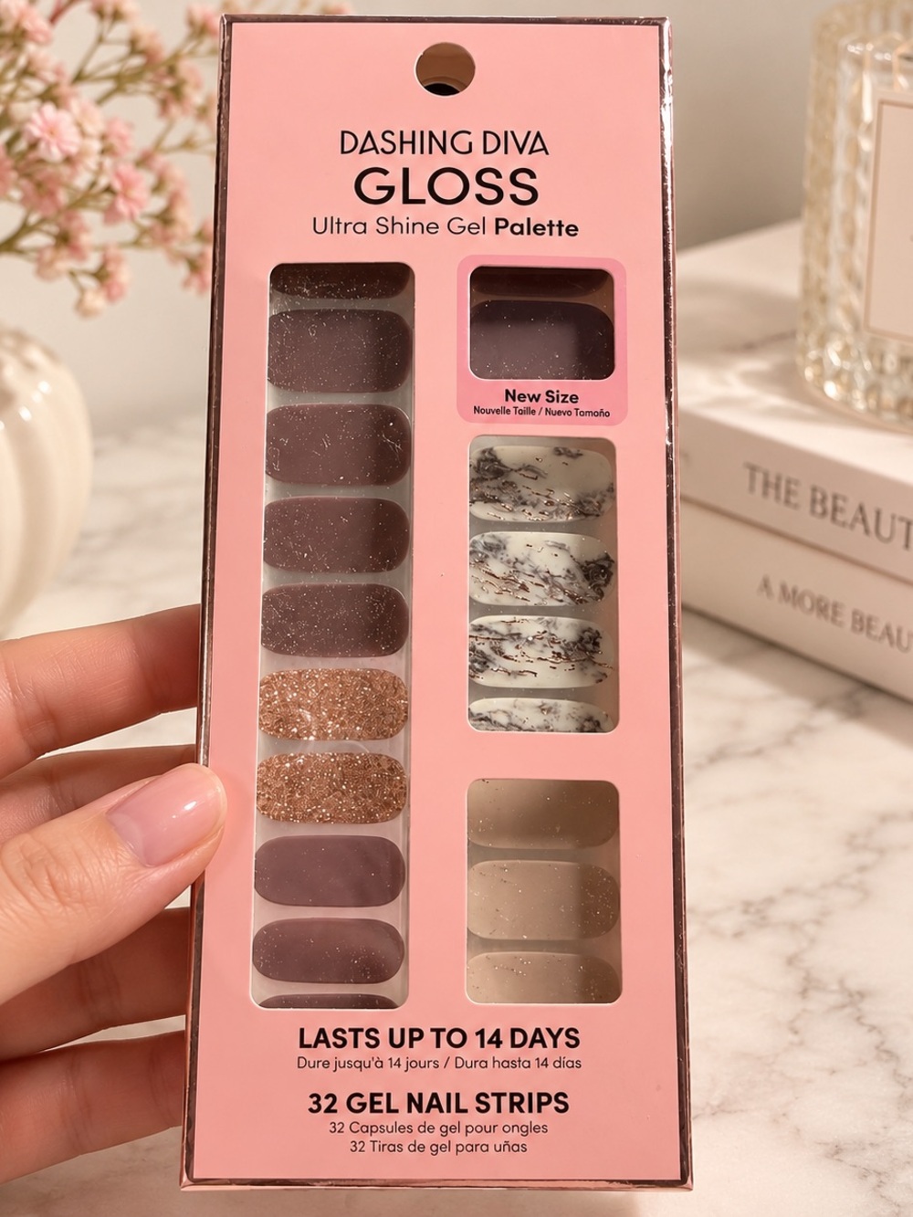 NEW Gloss Ultra Shine Gel Nail Strips-Mauve & Glitter 32 - GS145 Granite